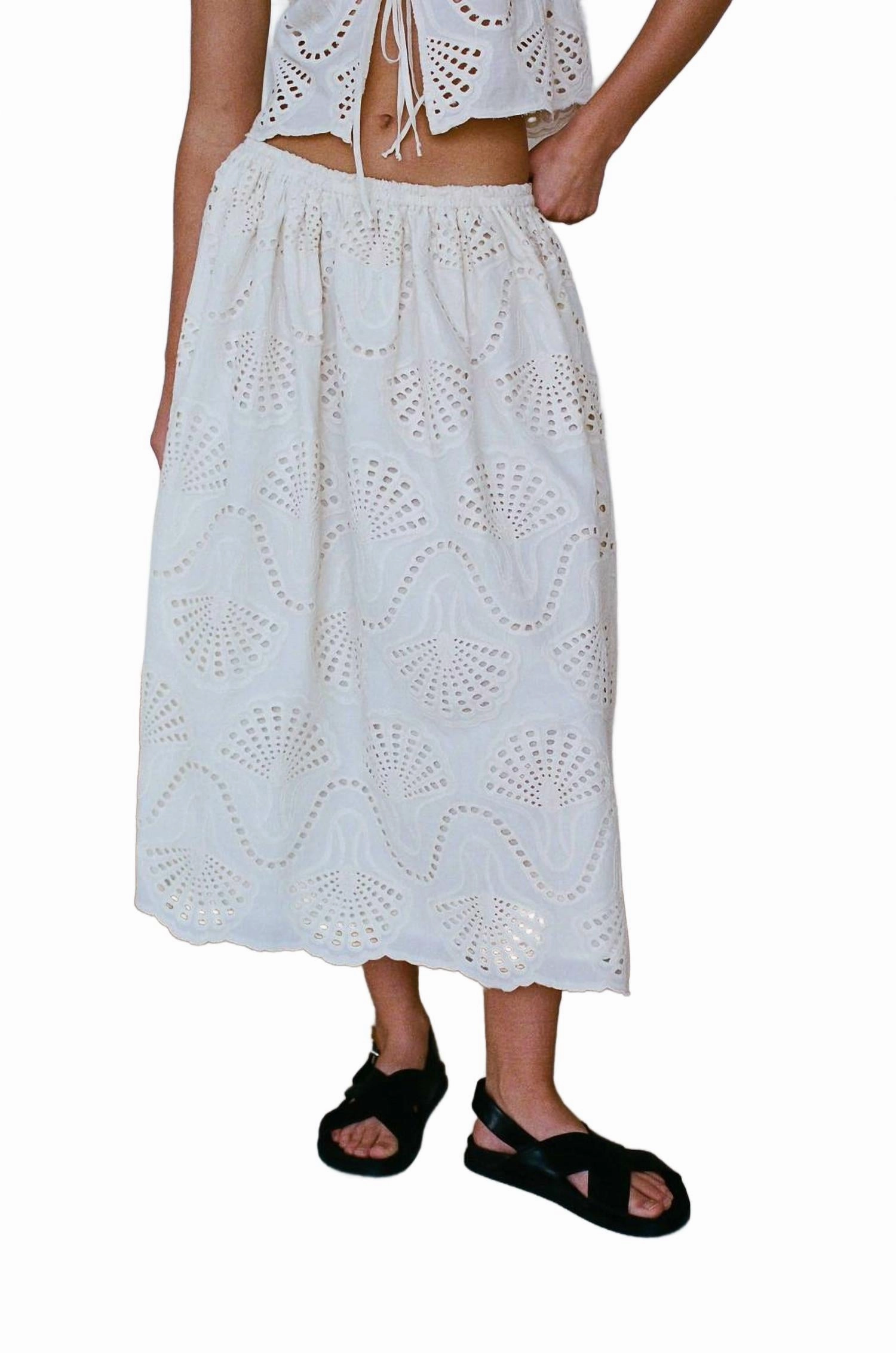 Soft Lines Embroidered Detail Midi Skirt In Ivory