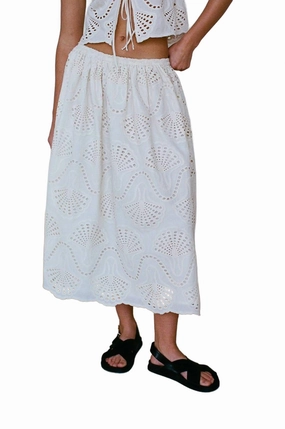 Embroidered Detail Midi Skirt In Ivory Soft Palette