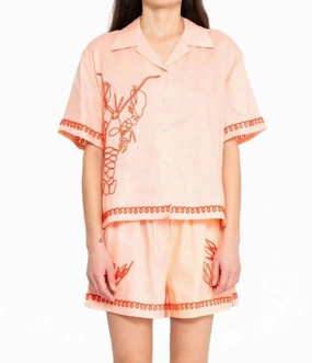 Neutral Tones Cooling Mesh Lining Embroidered Resort Short In Peach