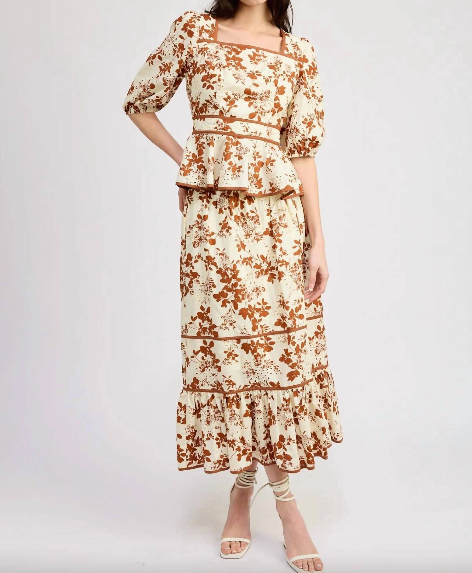 Classic Design Emilia Ruffled Maxi Skirt In Off White Rust