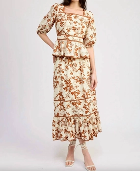 Abrasion resistant Emilia Ruffled Maxi Skirt In Off White Rust