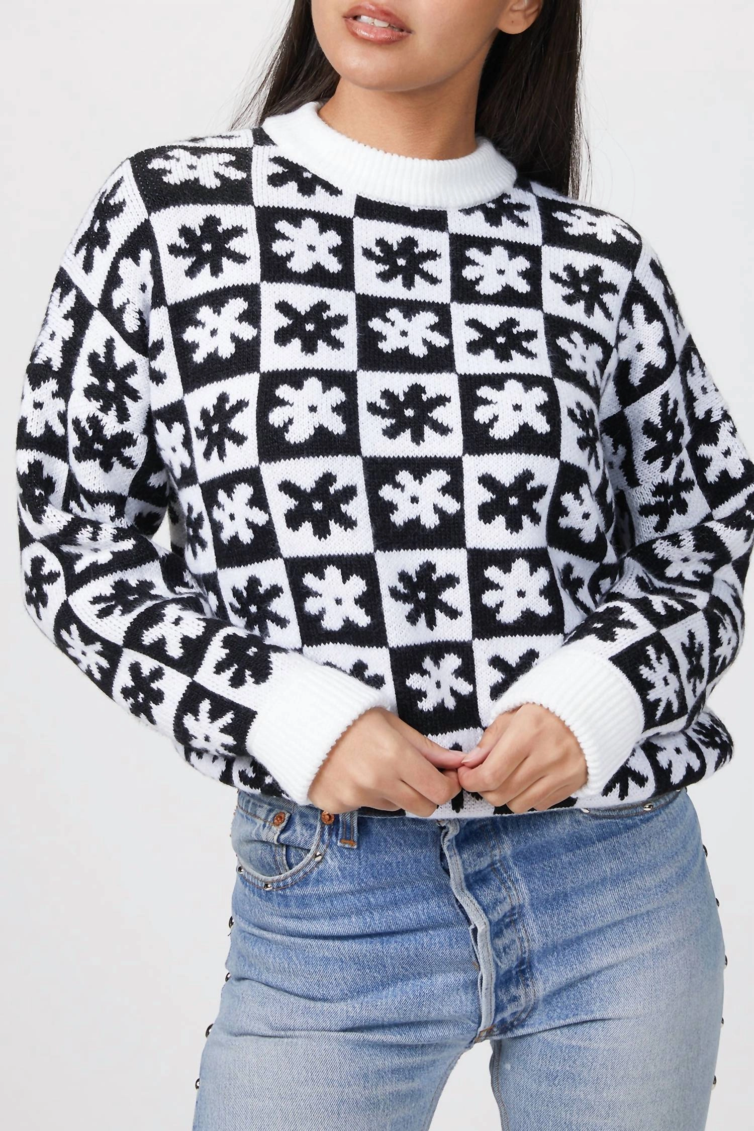 Emma Sweater In Black/white Cold Weather Winter Day Comfort