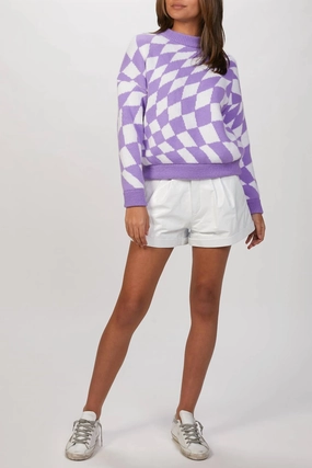 Emma Sweater In Purple Warp Check Classic Knitwear