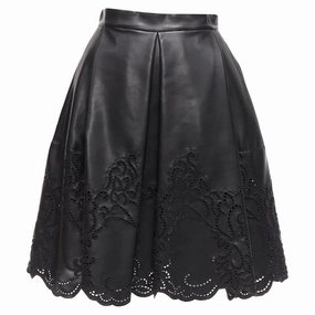 Subtle Look Neat Style Ermanno Scervino faux leather lattice embroidery scalloped skirt