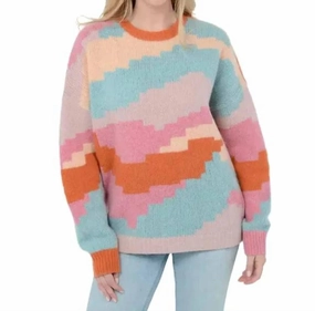 Ersa Sweater In Multi Blue Pink Layered Knitwear