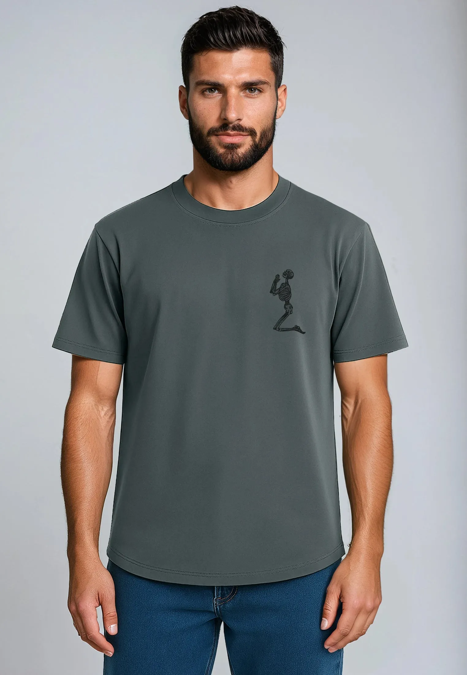 Sporty Comfort Anti Pilling Finish ESSENTIAL BIG SKELETON COAL T-SHIRT