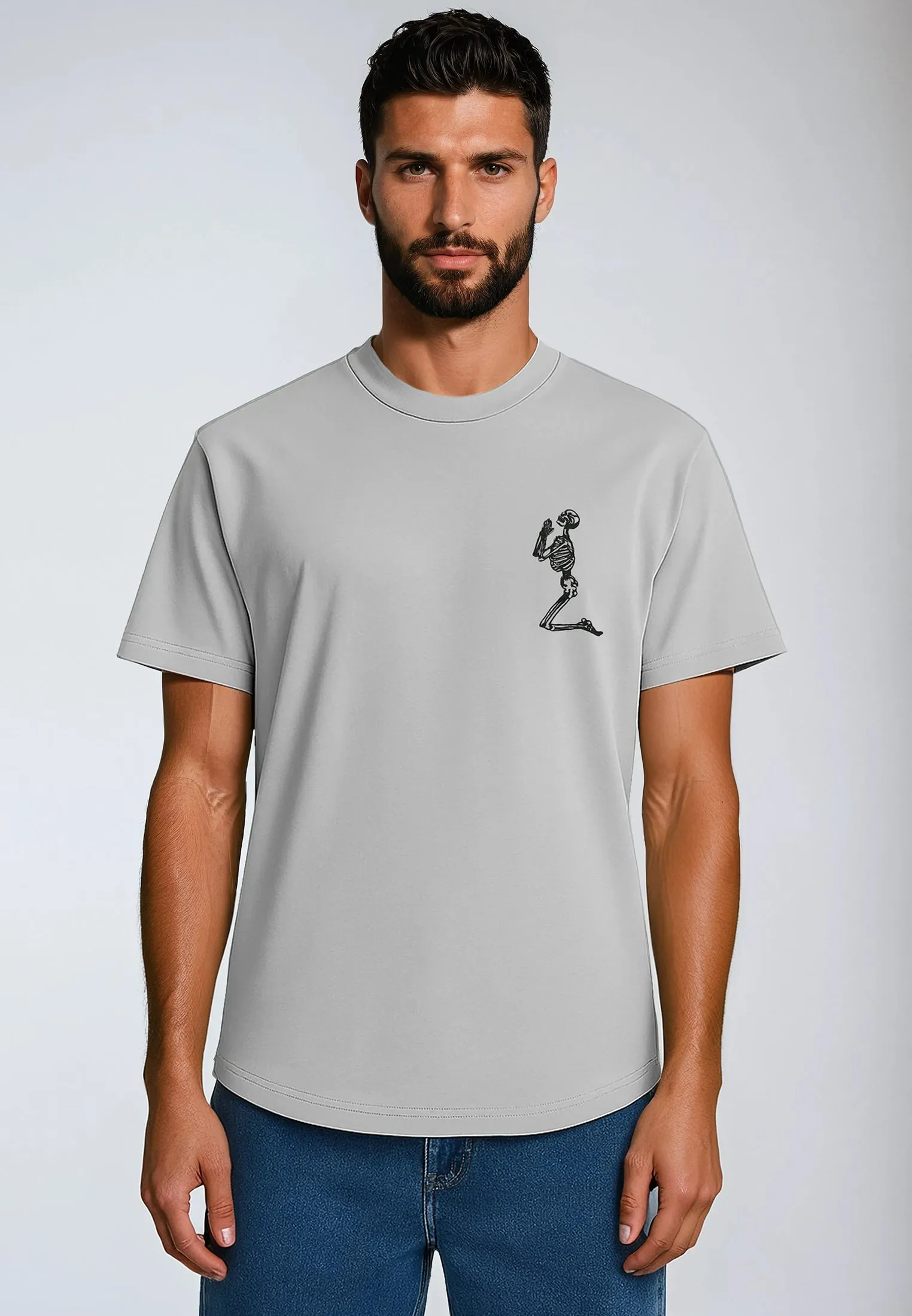 ESSENTIAL BIG SKELETON LIGHT GREY T-SHIRT Pocket Design
