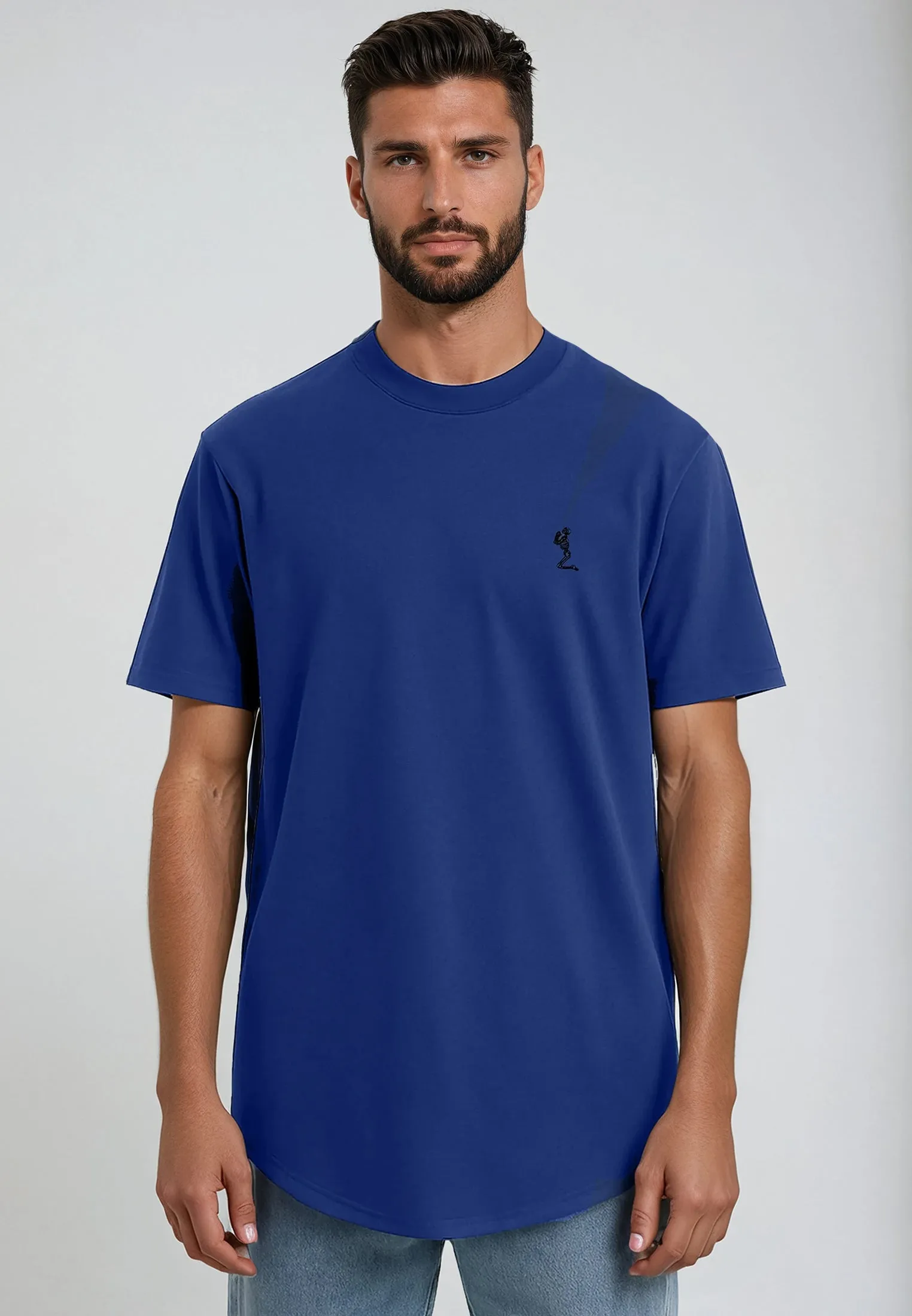 ESSENTIAL CURVED HEM COBALT BLUE T-SHIRT Double Stitched Hem