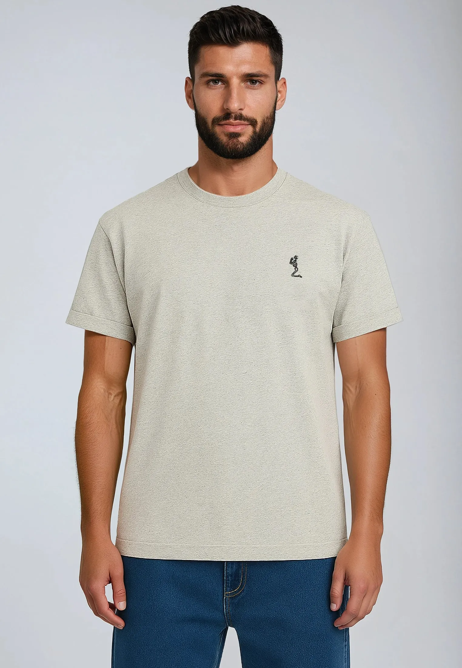 ESSENTIAL ROLLED CUFF T-SHIRT GREY MARL Distressed Hem Finish