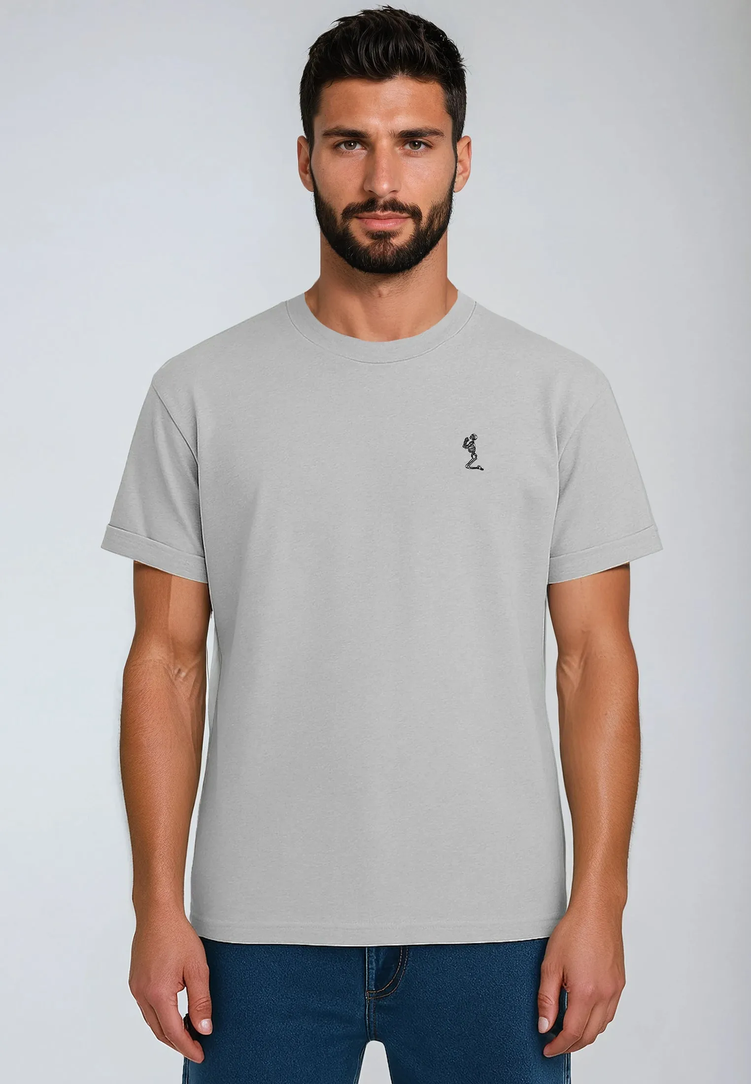 ESSENTIAL ROLLED CUFF T-SHIRT LIGHT GREY Seasonal Comfort Heather Jersey Material