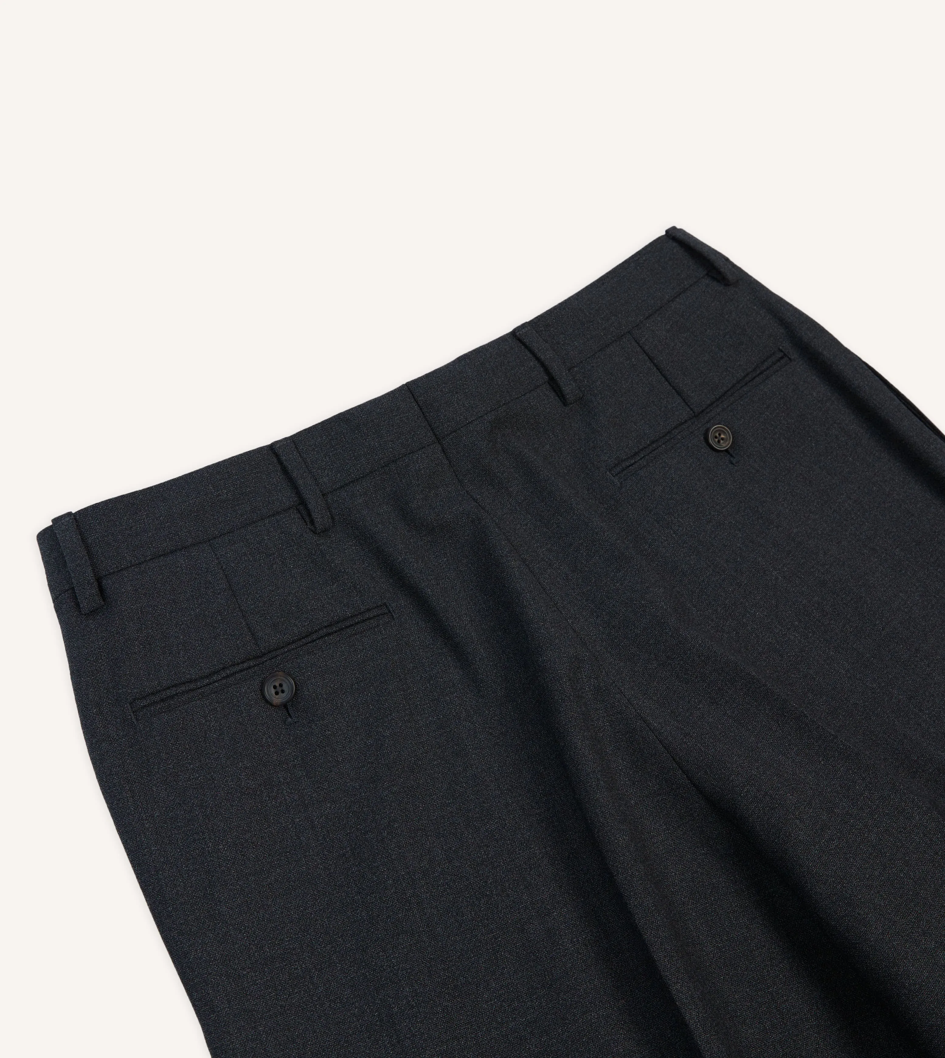 Charcoal Tropical Wool Flat Front Trouser Body-Hugging Fit Wrinkle-Resistant