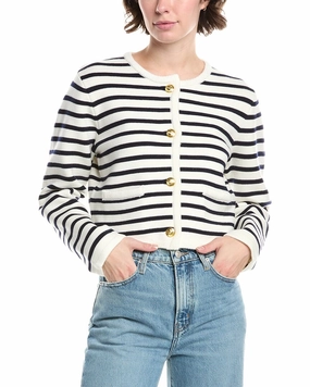 Moisture Wicking Knit Endless Rose Knit Stripe Wool-Blend Cardigan