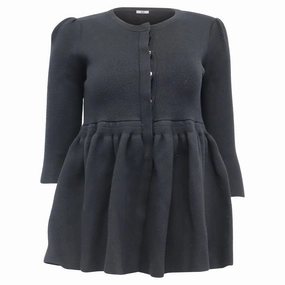 Relaxed Neckline Winter Layering Look Co 3/4 Sleeve Peplum Cardigan in Black Wool