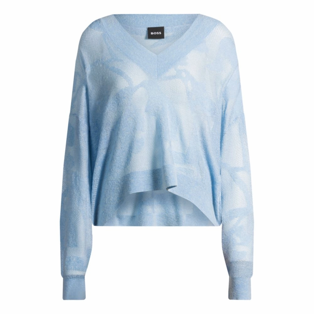 Microfiber Insulation Winter Must-Have Knit V-neck sweater in floral knitted jacquard