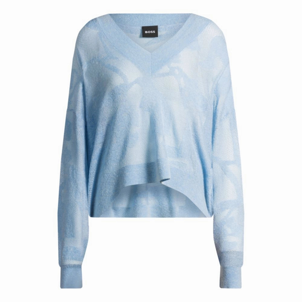 V-neck sweater in floral knitted jacquard Comfy Layered Wear