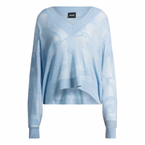 Microfiber Insulation Winter Must-Have Knit V-neck sweater in floral knitted jacquard