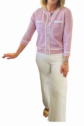 Compact Travel Design Courtney Three Quarter Sleeve Cardigan In Pale Pink