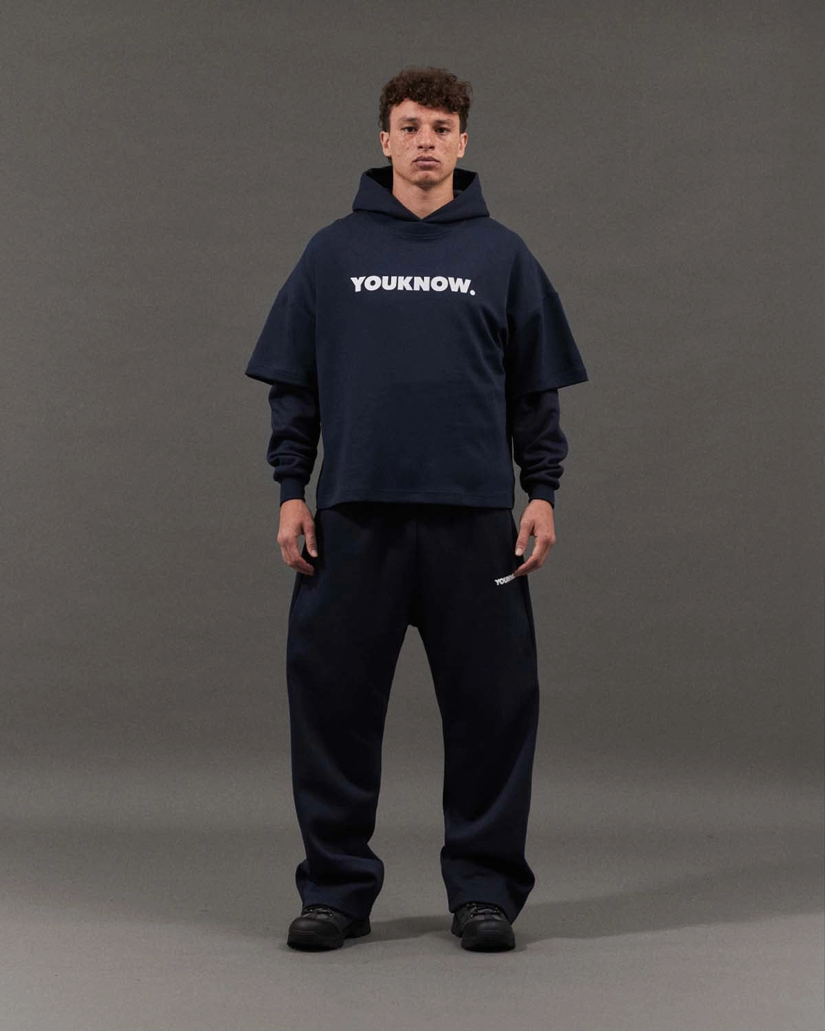 BLOCK WIDE-LEG SWEATPANTS | Navy Dark wash Fit Comfort
