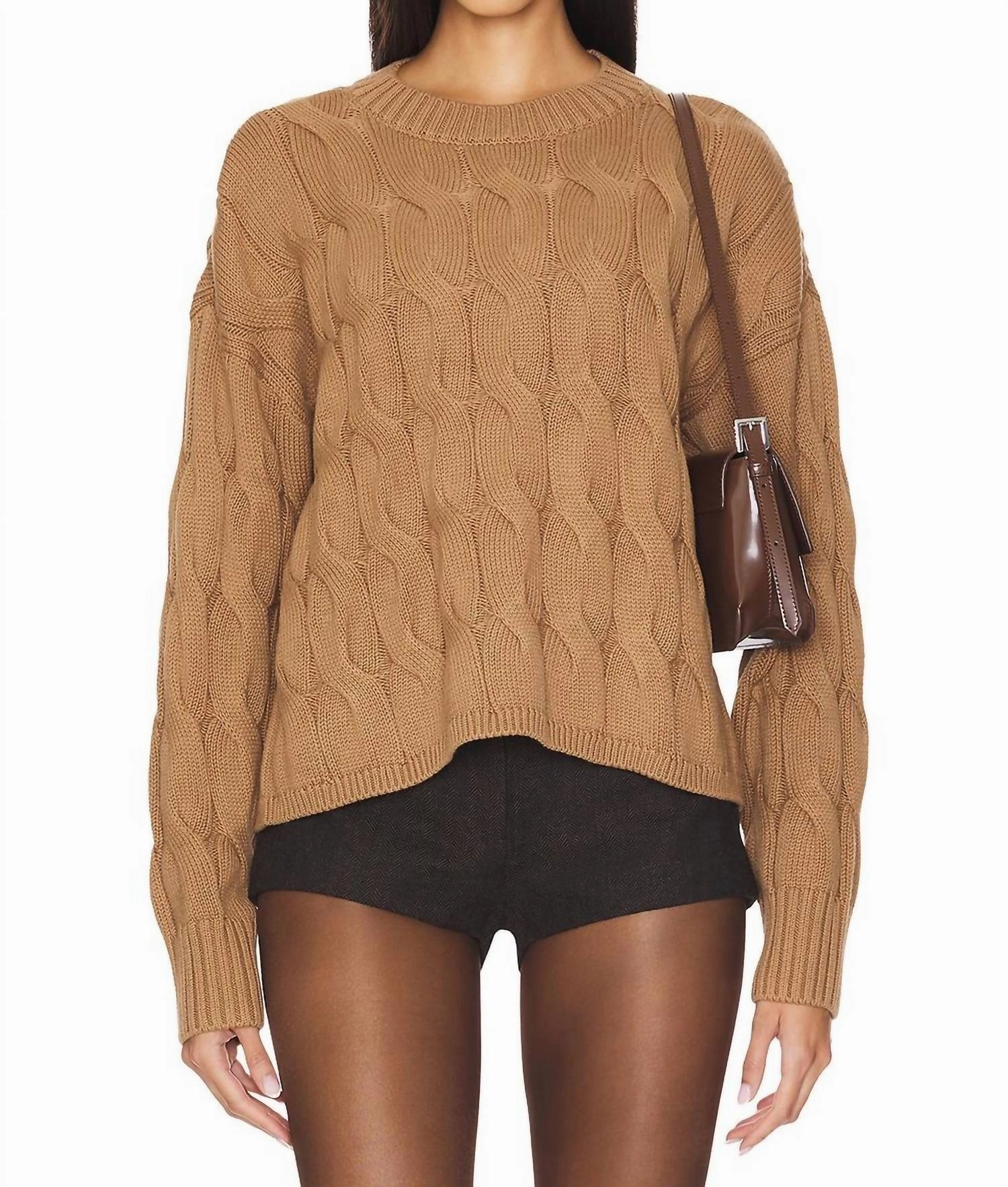 Eva Cable Knit Sweater In Caramel Cable Warm Layer Comfy Knit Outfit