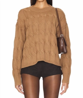 Eva Cable Knit Sweater In Caramel Cable Comfy Knit Look Eco Friendly Material