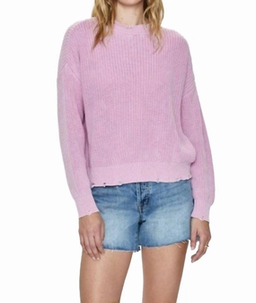 Eva Crew Neck Sweater In Sandwashed Pink Lightweight Knit Chilly Days