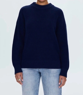 Eve Sweater Top In Navy Winter Layers Breathable Comfort