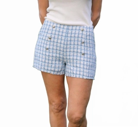 Every Occasion Tweed Shorts In Blue Lace trim Chic Comfort