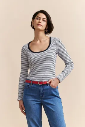 Effortless Look Stripped rib top with scoop neck