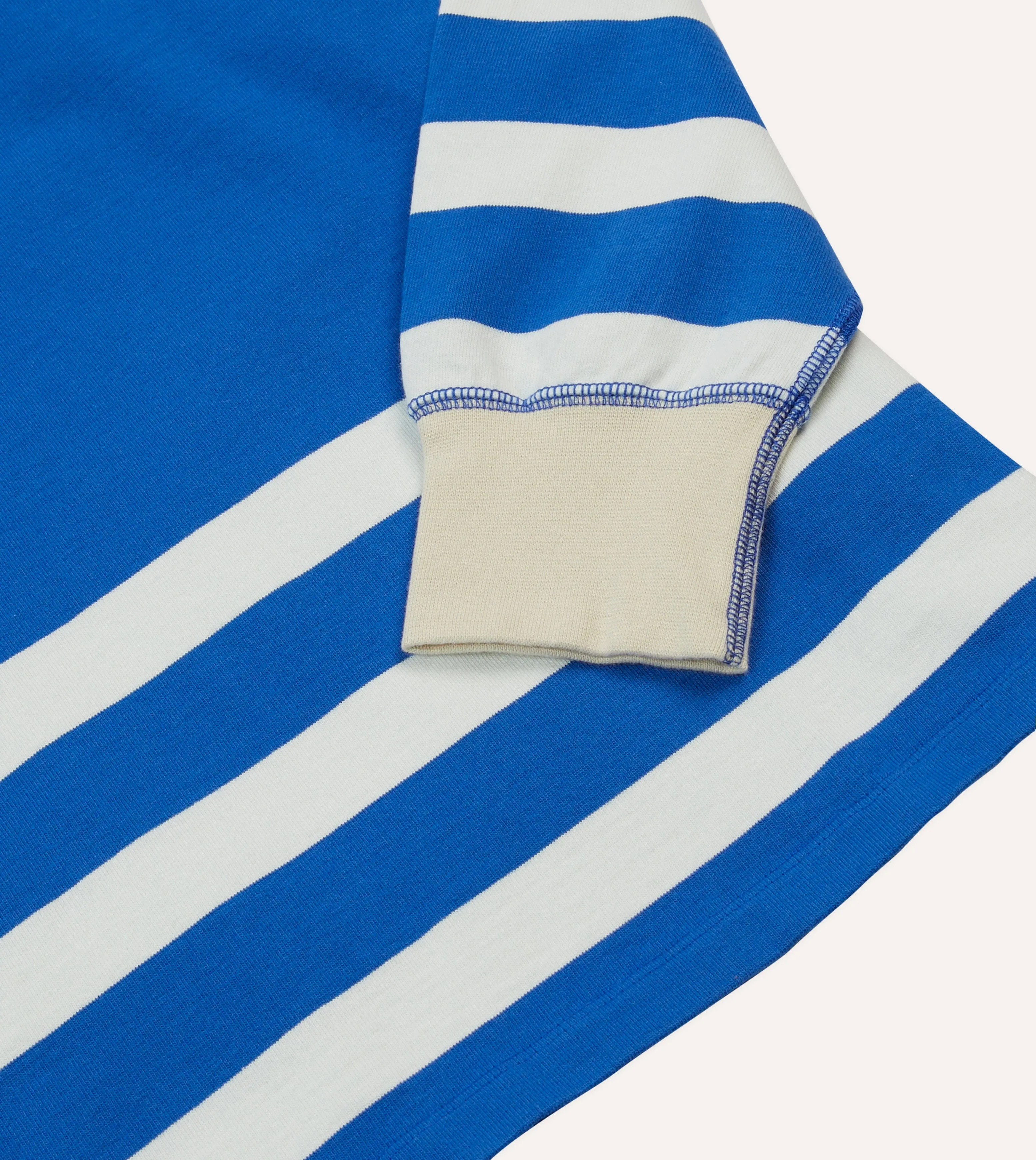 Sporty Look Lounge Wear Blue and White Dual Stripe Cotton Rugby Shirt