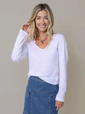 Molly Cotton Long Sleeve Tee Shirt - White Minimalist Comfort