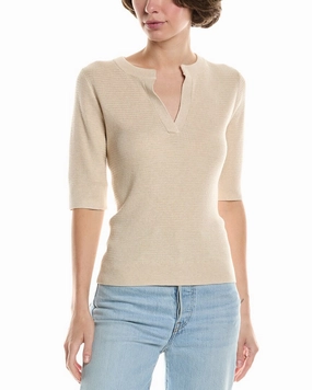 Lilla P Elbow Sleeve Split Neck Sweater Functional Layers
