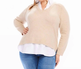 Plus Size Layered Sweater In Sand Lattice Stitch Pattern