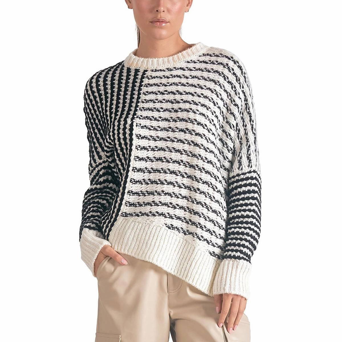 Casual Warmth Womens Asymmetric Knit Crewneck Sweater