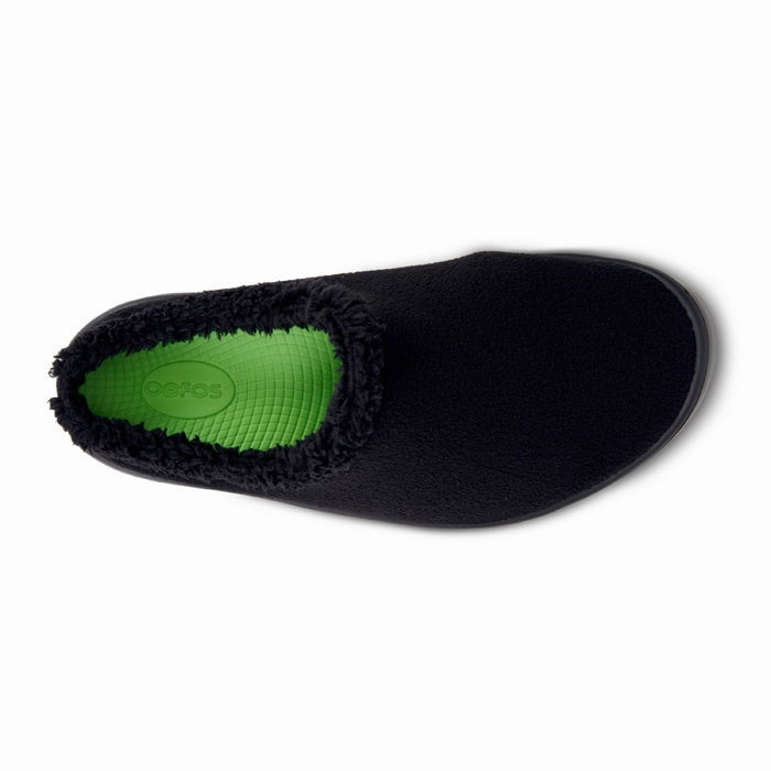 Men's Oofos Oocoozie Mule in Black Flat Design Run Meet