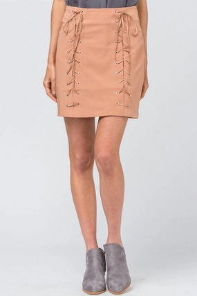 Urban Edge Everyday Wear High Waist Grommet Mini Skirt In Desert Sand