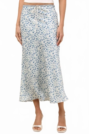 Personality Style Nathalia Slip Midi Skirt In Ivory Floral