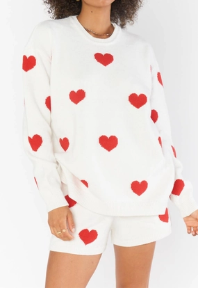 Go To Sweater In Tossed Heart Knit Red Layered Chic Chilly Day Style