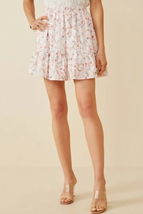 Eyelet Embroidered Floral Elastic Waist Mini Skirt In Pink Office Appropriate