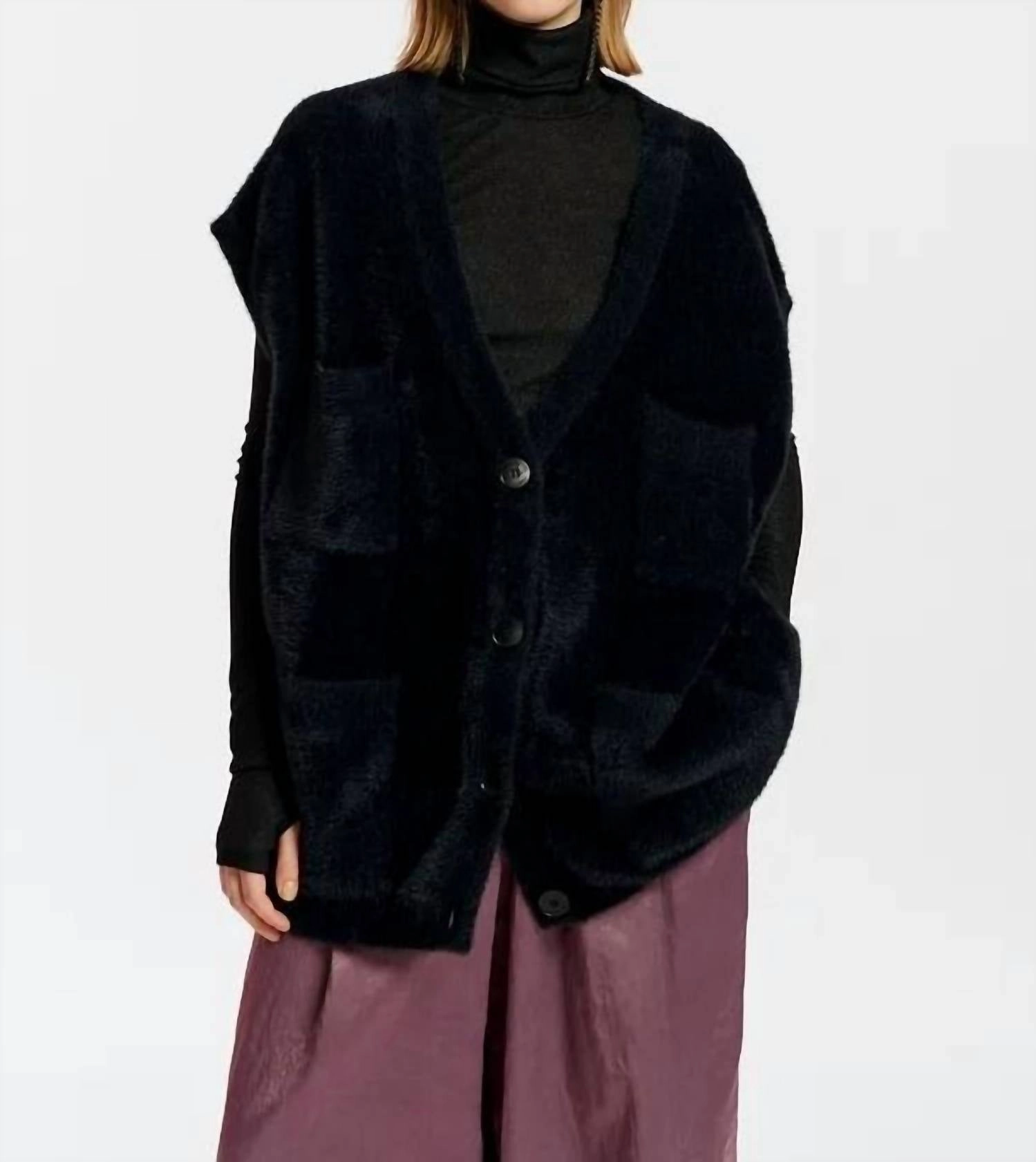 Lattice Stitch Pattern Ezio Cardigan In Black