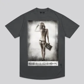 F-YOU T-SHIRT WASHED BLACK CURVED HEM Stylish Casual Matte Look