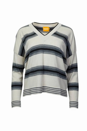 Ultimate Warmth Gradient Striped V-Neck Jumper In Canvas