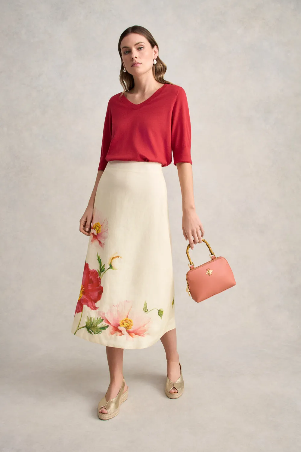 Easy Layer Ramie A-Line Skirt ?C Poppy Print