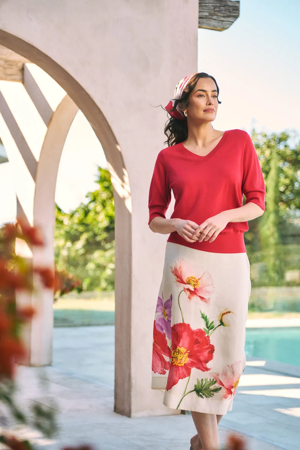 Crochet Style Gentle Vibe Ramie A-Line Skirt ?C Poppy Print