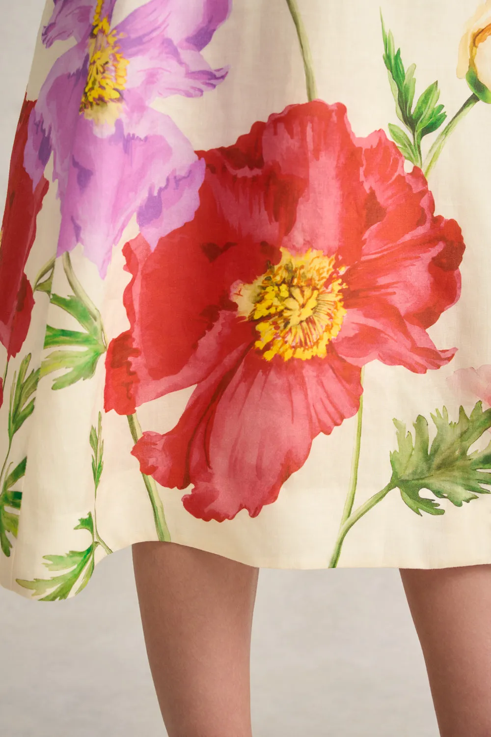 Ramie A-Line Skirt ?C Poppy Print Ankle length Casual Wear