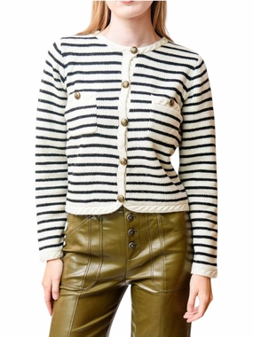 Stripe Cardigan In Black/white Thermal Lining Winter Must-Have