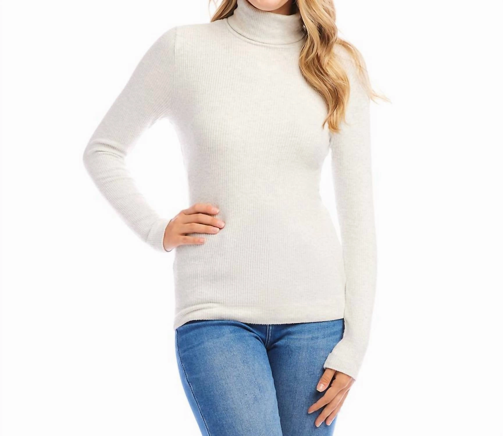 Snug fit Ribbed Turtleneck Top In Heather