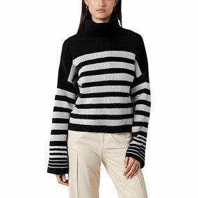 Seamless construction Womens Striped Knit Mock Turtleneck Sweater