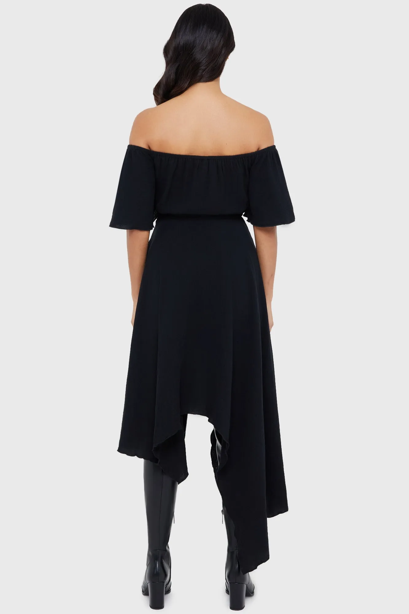 Wicked Dahlia Dress Vintage Vibe Embroidered-Sleeve