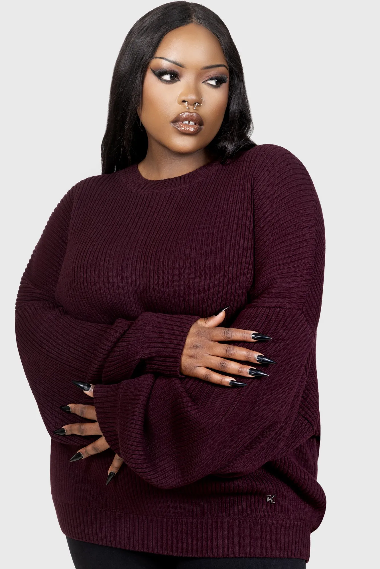Soft Ribbed Texture Belinda Sweater [AUBERGINE]