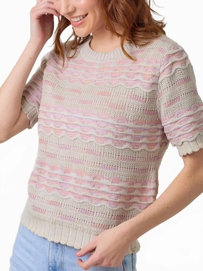 Knitted Fashion Scallop Pullover Sweater Top In Rose
